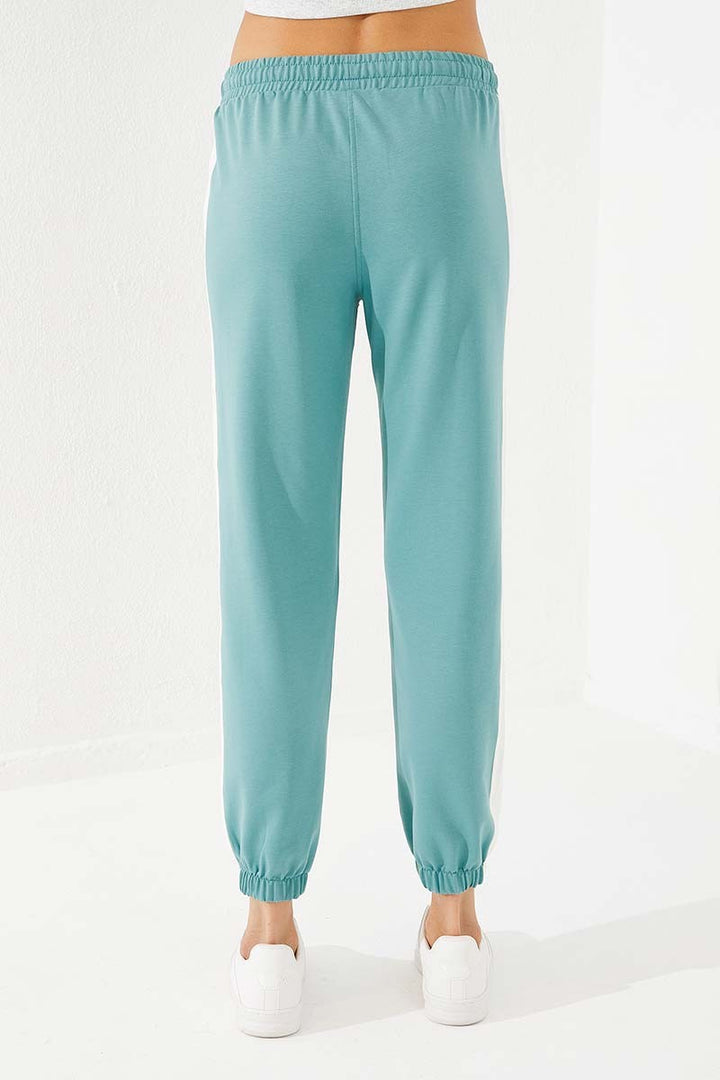 TMY Mint Green Two Color Striped Comfort Fit Elastic Cuff Women's Sweatpants - 94582 - New Brunswick
