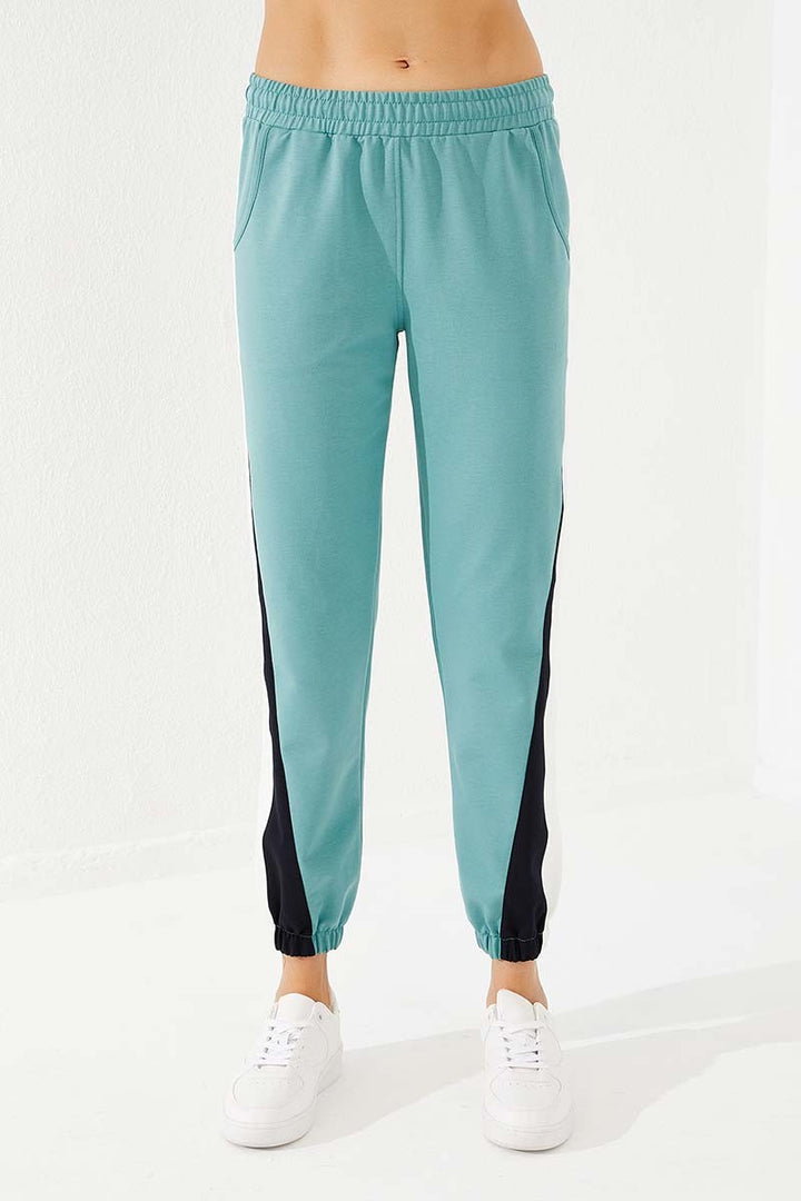 TMY Mint Green Two Color Striped Comfort Fit Elastic Cuff Women's Sweatpants - 94582 - New Brunswick