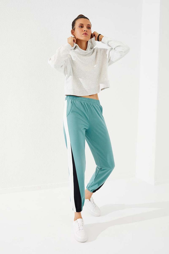 TMY Mint Green Two Color Striped Comfort Fit Elastic Cuff Women's Sweatpants - 94582 - New Brunswick