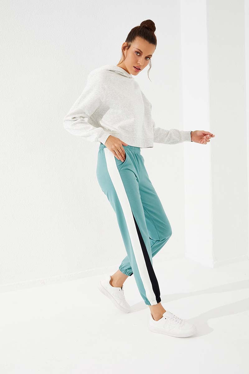 TMY Mint Green Two Color Striped Comfort Fit Elastic Cuff Women's Sweatpants - 94582 - New Brunswick