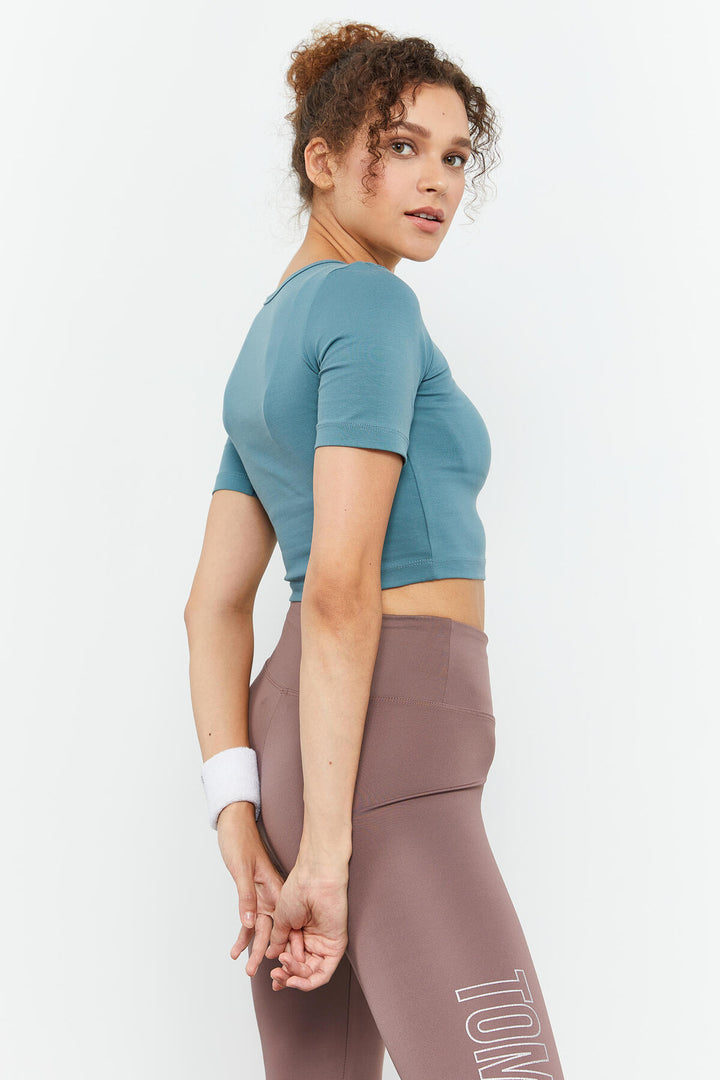 TMY Mint Green Short Sleeve Slim Fit Crew Neck Women's Crop Top T-Shirt - 97149 - Oregon City