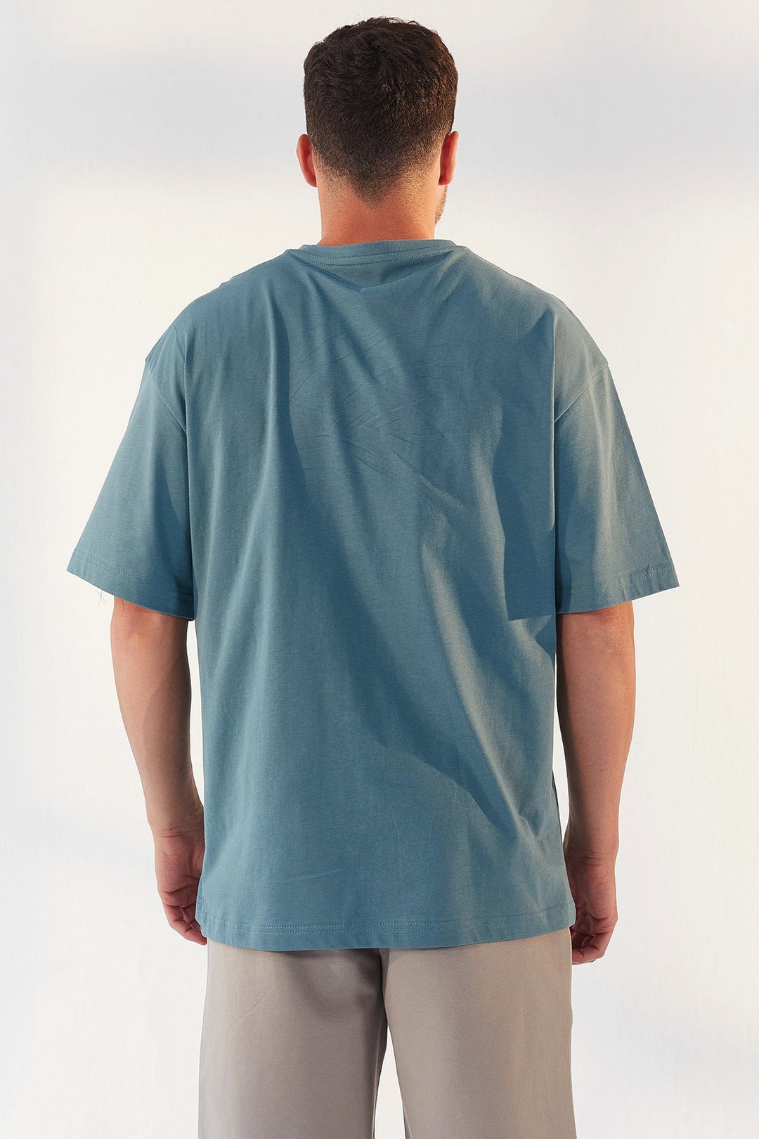 TMY Mint Green Small Printed O Neck Men's Oversize T-Shirt - 87985 - Canberra