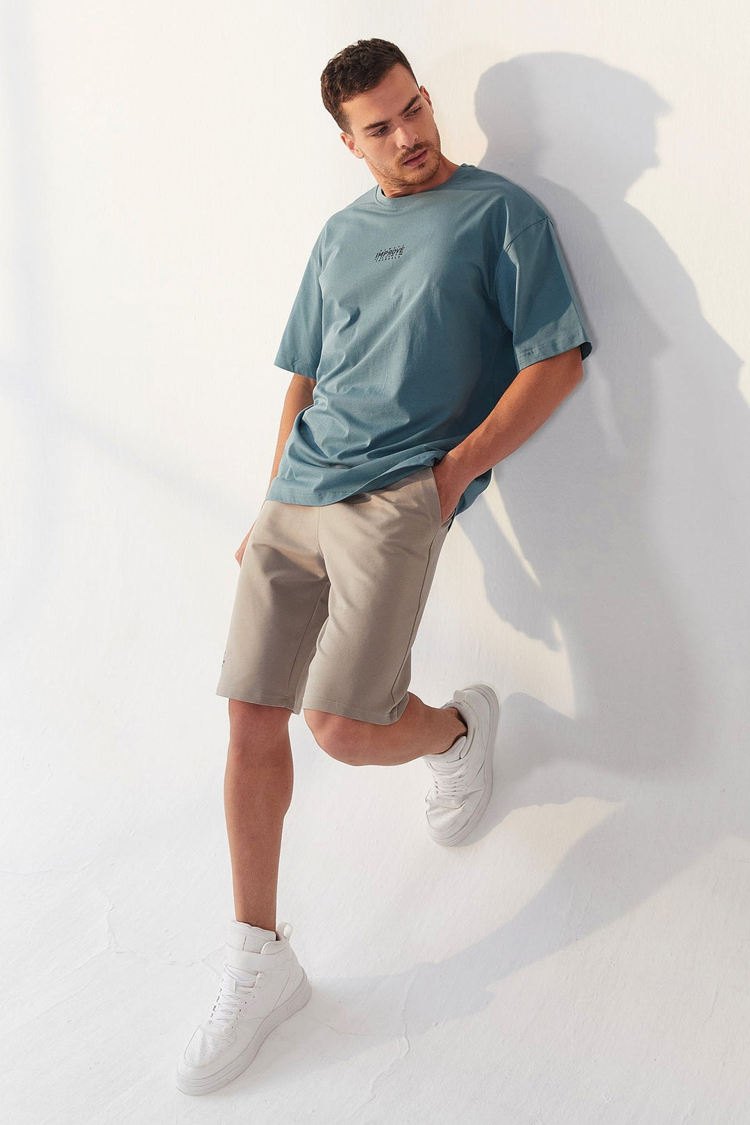 TMY Mint Green Small Printed O Neck Men's Oversize T-Shirt - 87985 - Canberra