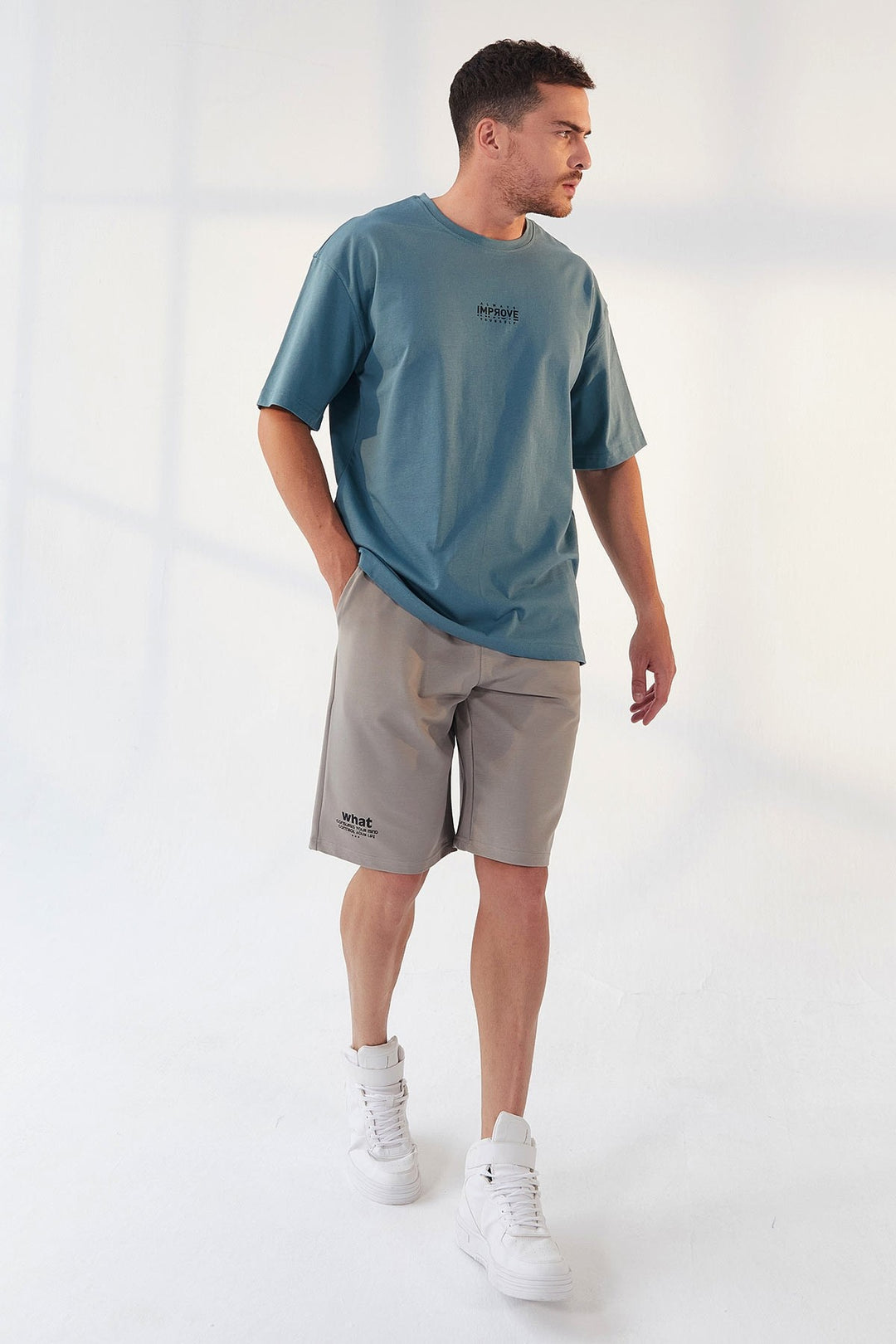 TMY Mint Green Small Printed O Neck Men's Oversize T-Shirt - 87985 - Canberra