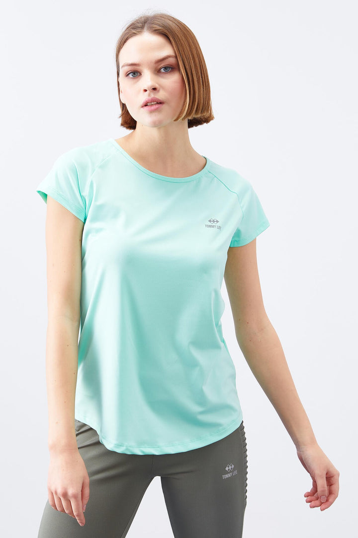 TMY Mint Green Short Sleeve Standard Fit O Neck Women's T-Shirt with Back Window - 97101 - Slough
