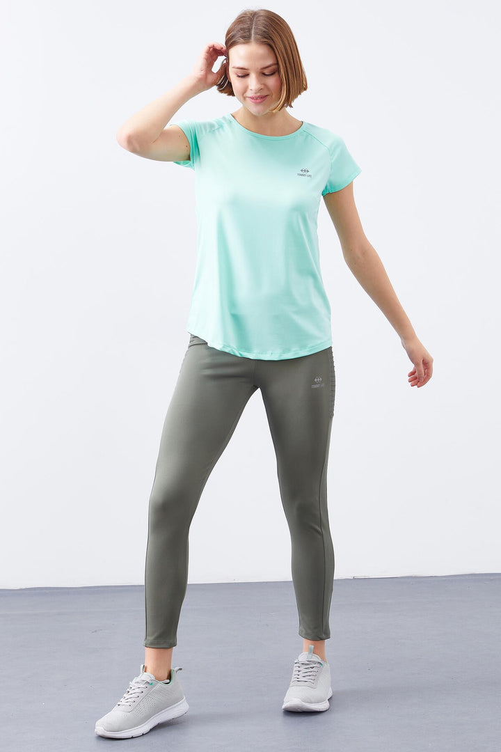 TMY Mint Green Short Sleeve Standard Fit O Neck Women's T-Shirt with Back Window - 97101 - Slough