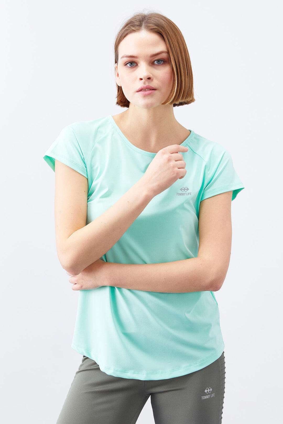 TMY Mint Green Short Sleeve Standard Fit O Neck Women's T-Shirt with Back Window - 97101 - Slough