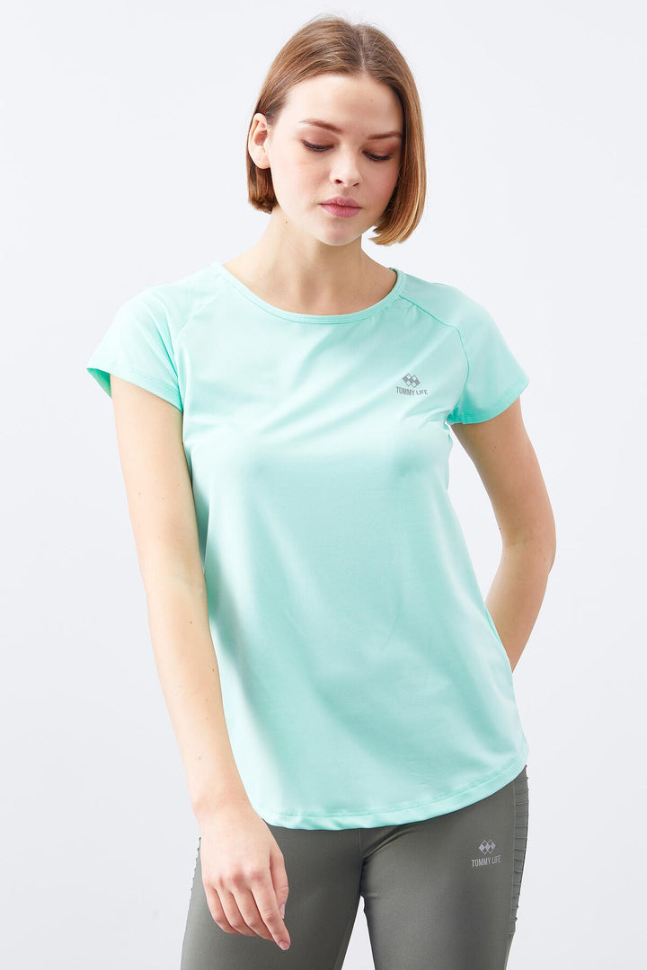 TMY Mint Green Short Sleeve Standard Fit O Neck Women's T-Shirt with Back Window - 97101 - Slough