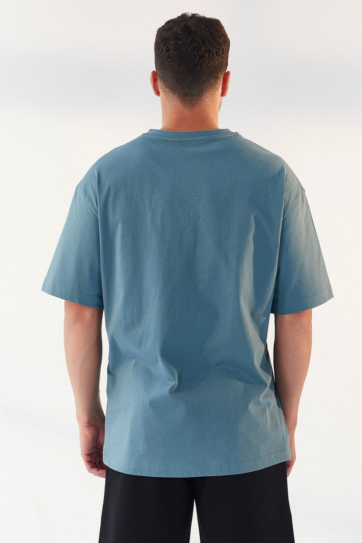 TMY Mint Green Printed Round Neck Men's Oversize T-Shirt - 87984 - Burbank
