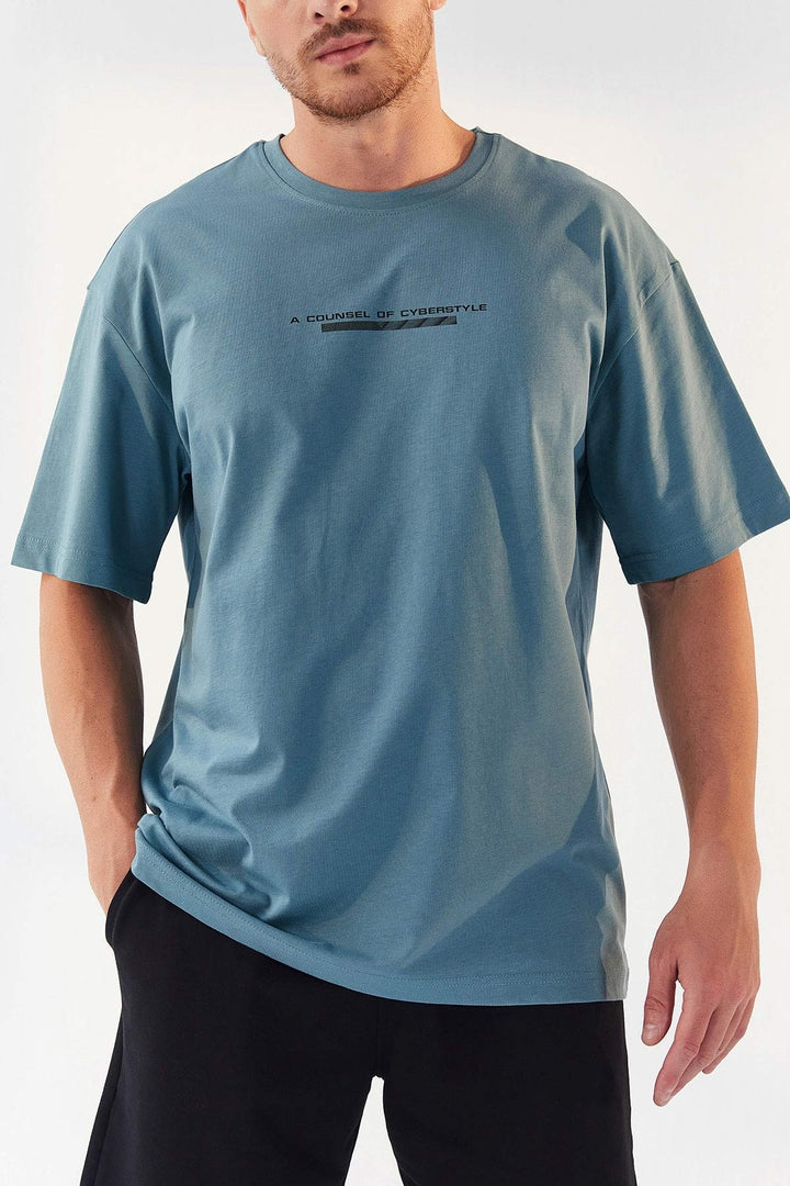 TMY Mint Green Printed Round Neck Men's Oversize T-Shirt - 87984 - Burbank