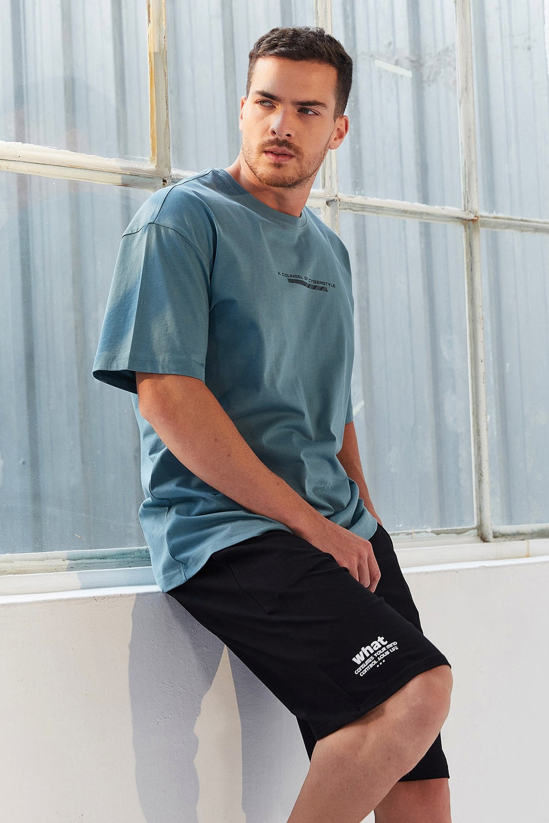 TMY Mint Green Printed Round Neck Men's Oversize T-Shirt - 87984 - Burbank