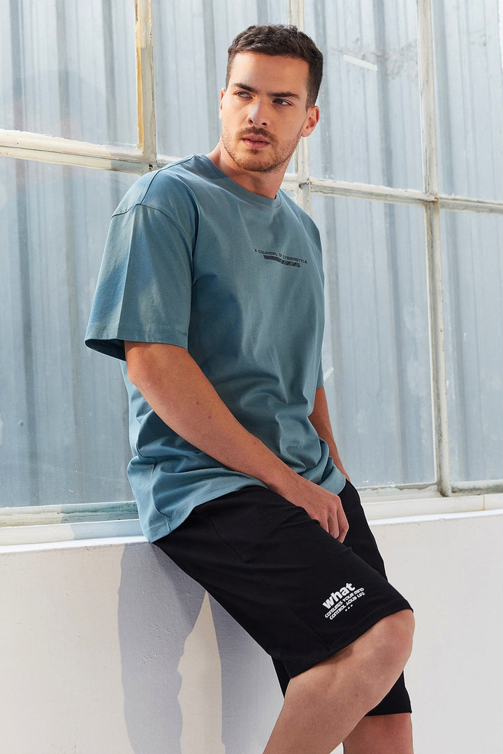 TMY Mint Green Printed Round Neck Men's Oversize T-Shirt - 87984 - Burbank