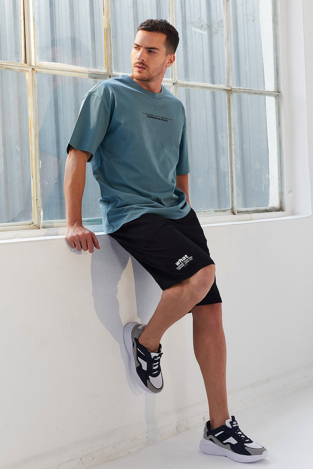 TMY Mint Green Printed Round Neck Men's Oversize T-Shirt - 87984 - Burbank