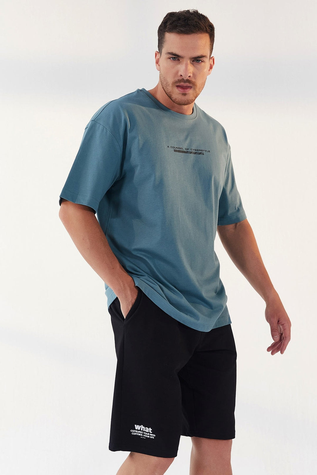 TMY Mint Green Printed Round Neck Men's Oversize T-Shirt - 87984 - Burbank