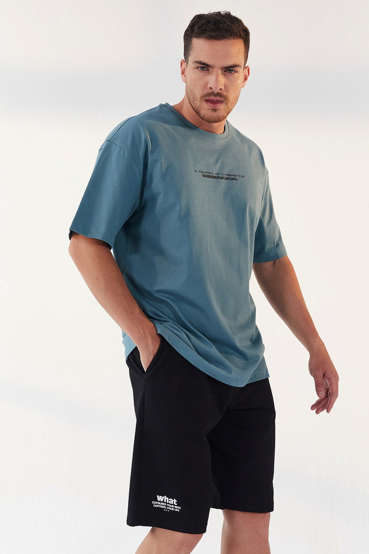 TMY Mint Green Printed Round Neck Men's Oversize T-Shirt - 87984 - Burbank