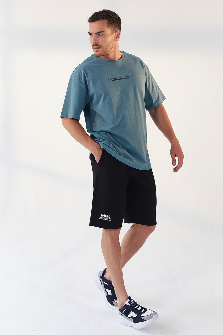 TMY Mint Green Printed Round Neck Men's Oversize T-Shirt - 87984 - Burbank