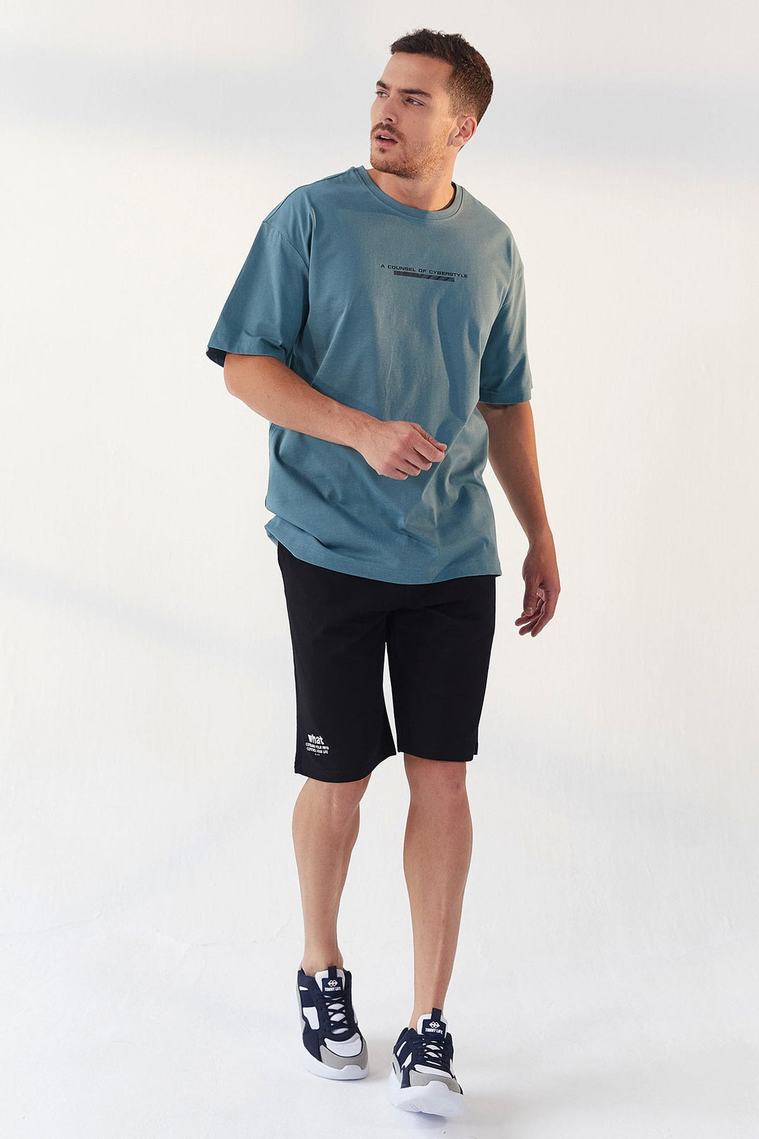 TMY Mint Green Printed Round Neck Men's Oversize T-Shirt - 87984 - Burbank