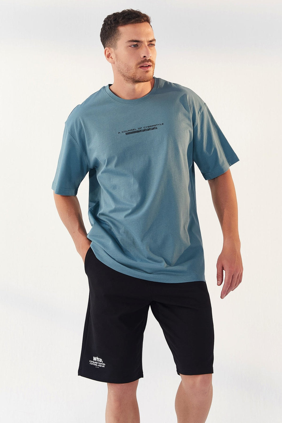 TMY Mint Green Printed Round Neck Men's Oversize T-Shirt - 87984 - Burbank