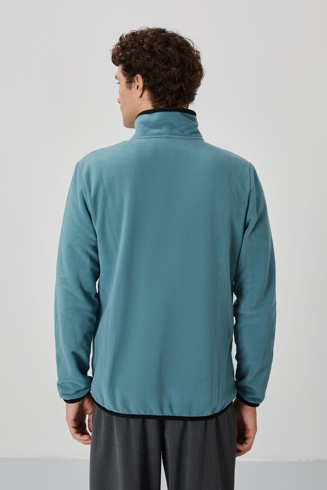 TMY Mint Green Embroidered Text Zippered Standart Fit Men's Sweatshirt Polar - 87992 - Rapid City