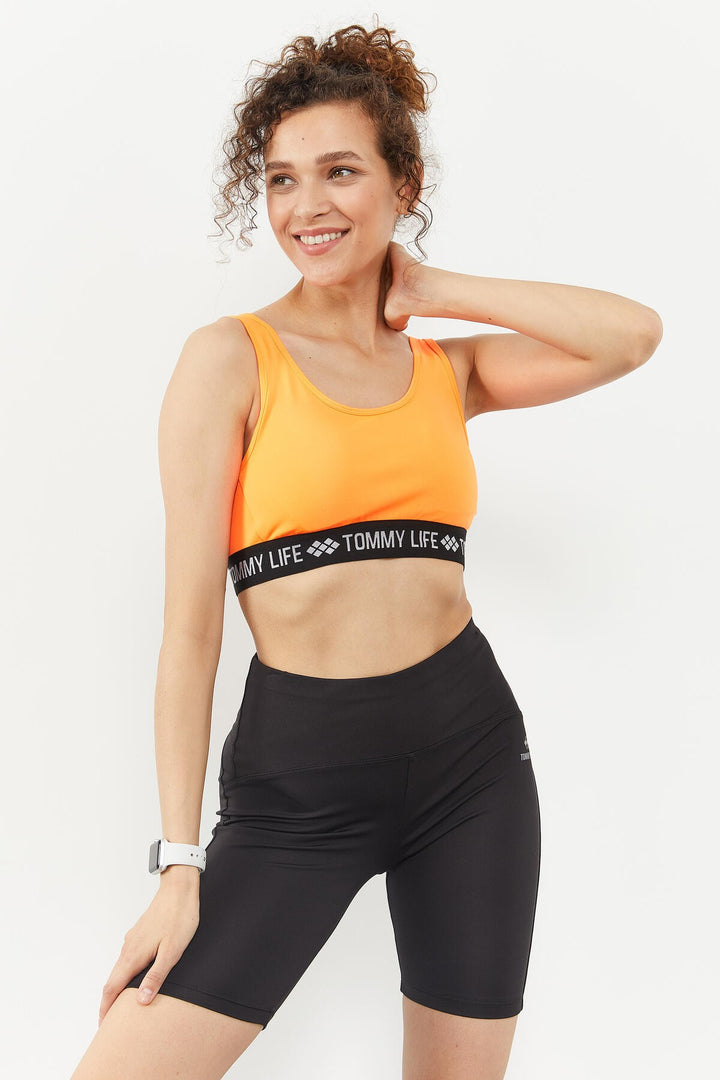 TMY Neon Orange Striped Standard Mold U Neck Women's Sports Bustier - 97113 - Tehuacán