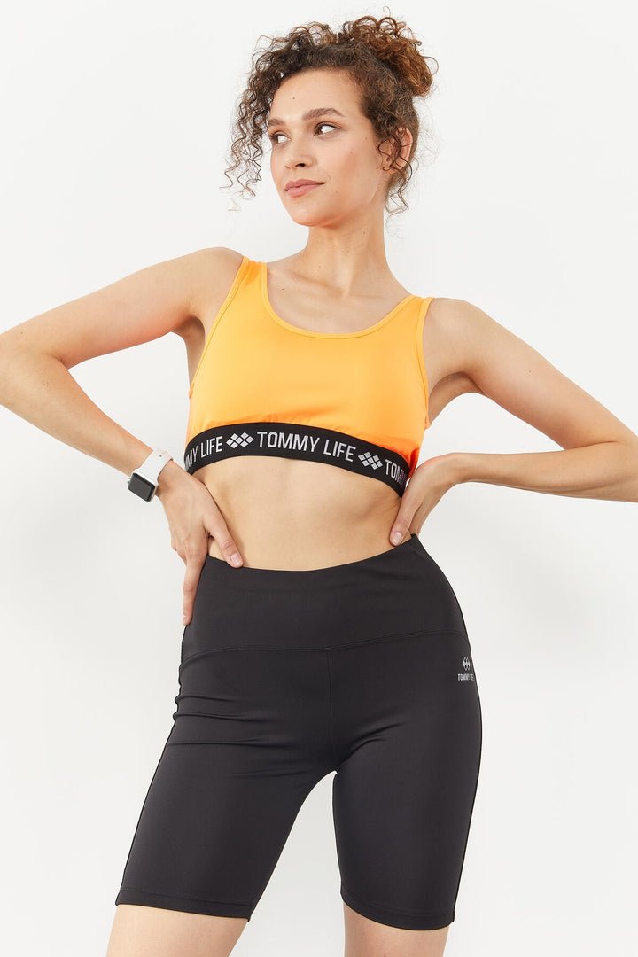 TMY Neon Orange Striped Standard Mold U Neck Women's Sports Bustier - 97113 - Tehuacán