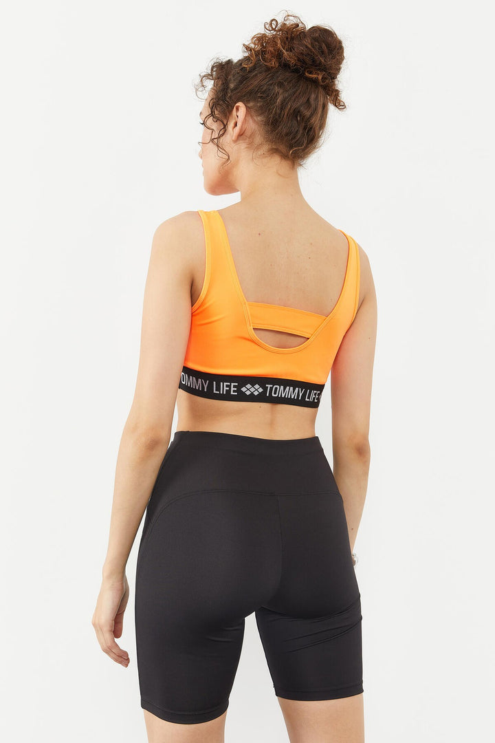 TMY Neon Orange Striped Standard Mold U Neck Women's Sports Bustier - 97113 - Tehuacán
