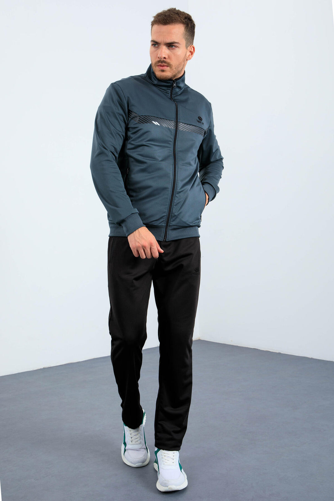 TMY Forest Green - Black High Neck Zippered Standard Fit Men's Tracksuit - 85163 - Fort Smith