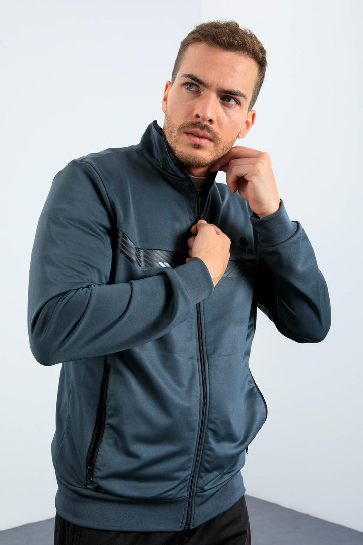TMY Forest Green - Black High Neck Zippered Standard Fit Men's Tracksuit - 85163 - Fort Smith