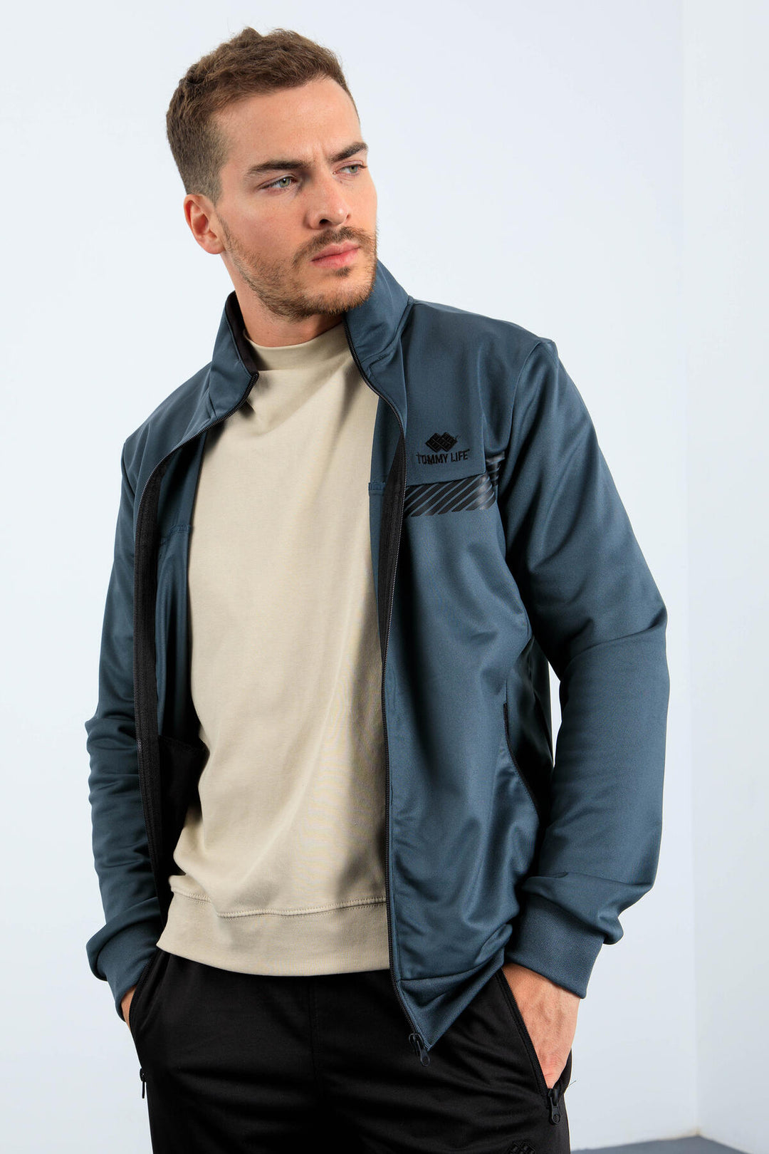 TMY Forest Green - Black High Neck Zippered Standard Fit Men's Tracksuit - 85163 - Fort Smith