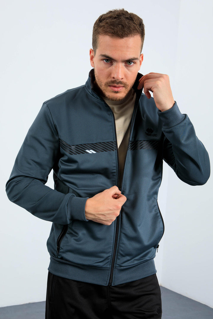 TMY Forest Green - Black High Neck Zippered Standard Fit Men's Tracksuit - 85163 - Fort Smith