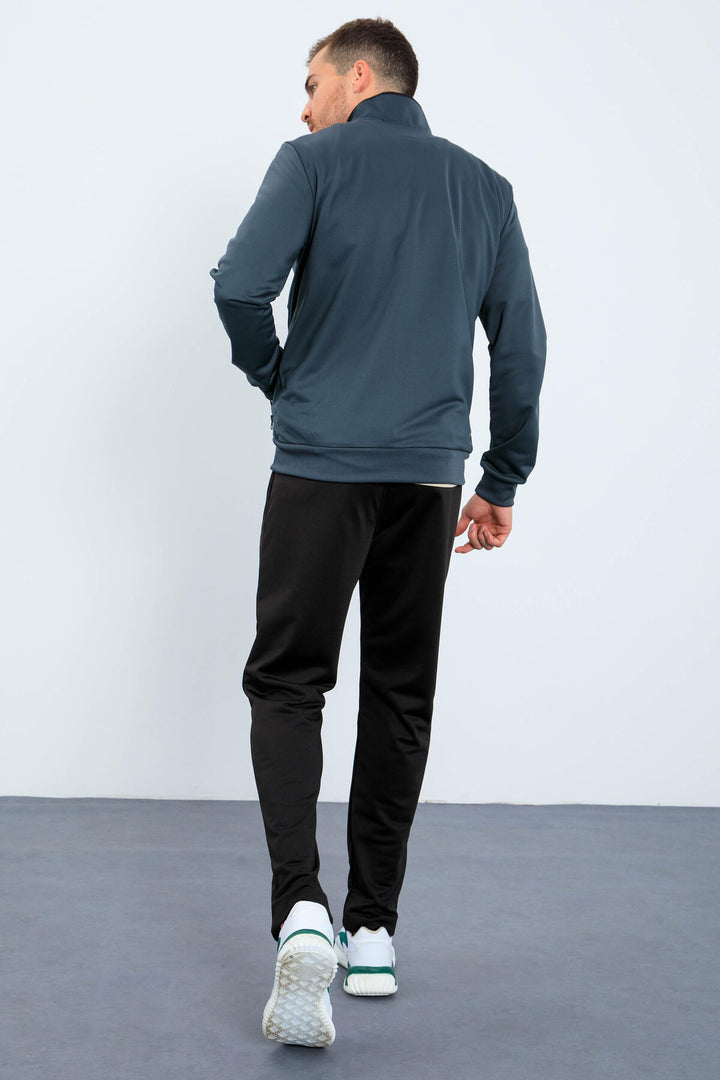TMY Forest Green - Black High Neck Zippered Standard Fit Men's Tracksuit - 85163 - Fort Smith