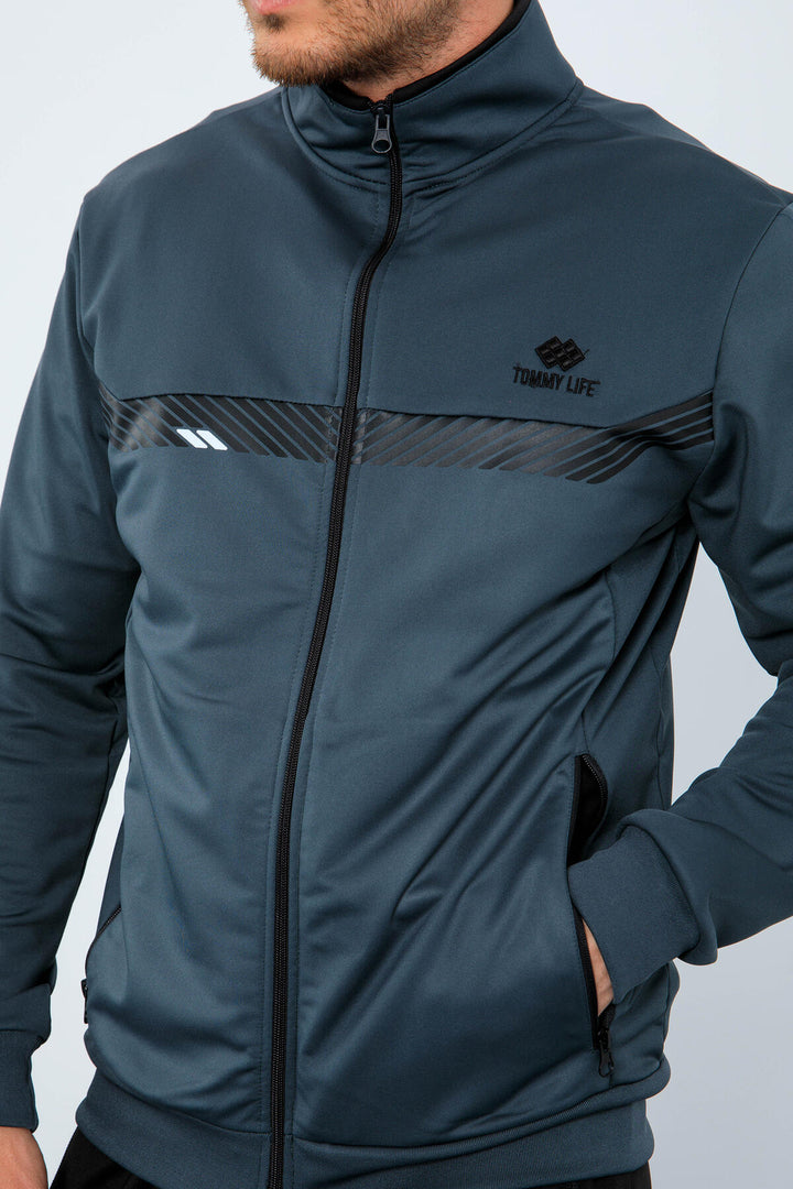 TMY Forest Green - Black High Neck Zippered Standard Fit Men's Tracksuit - 85163 - Fort Smith