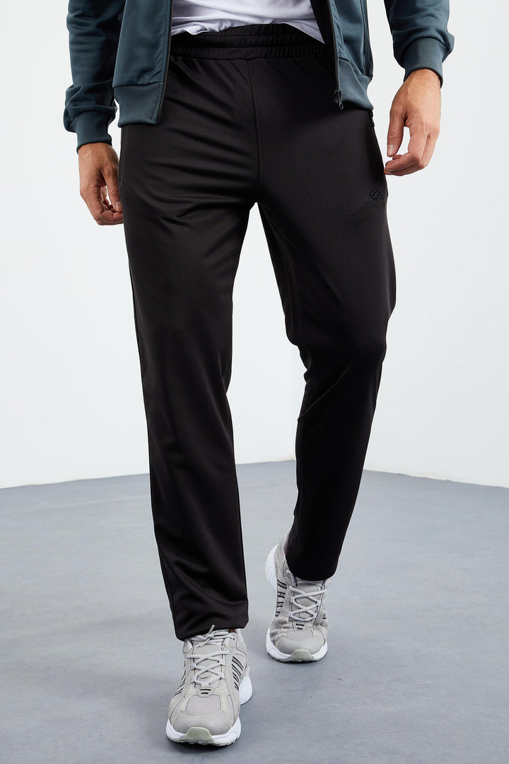 TMY Forest Green - Black High Neck Zippered Standard Fit Classic Cuff Men's Tracksuit - 85162 - Siegen