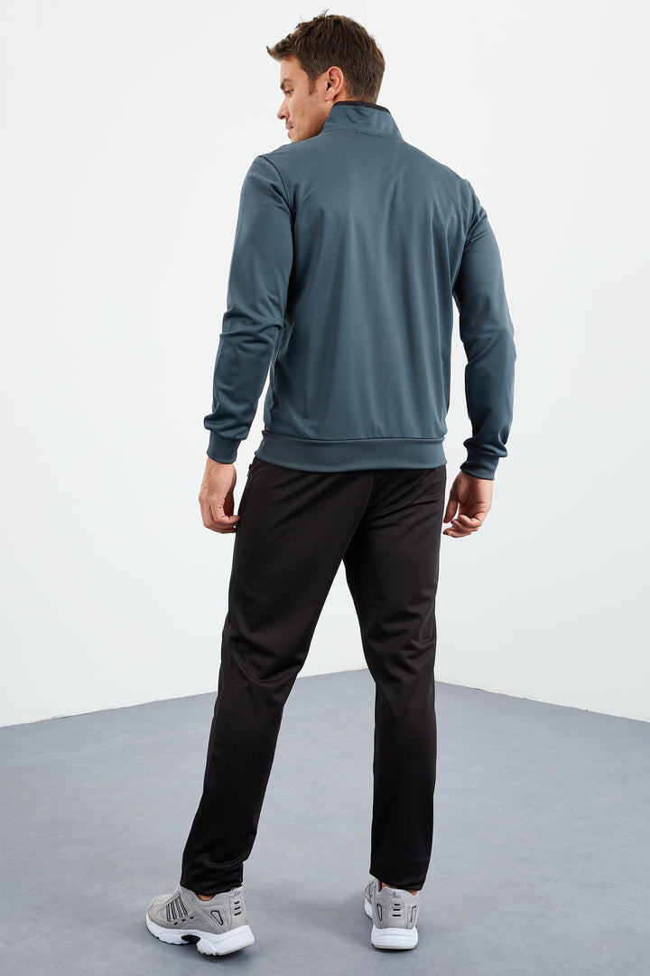 TMY Forest Green - Black High Neck Zippered Standard Fit Classic Cuff Men's Tracksuit - 85162 - Siegen