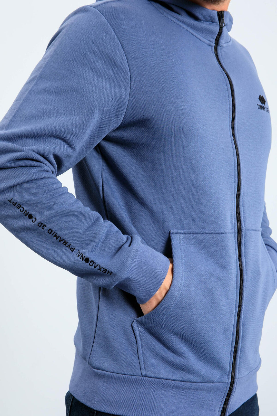 TMY Petrol Basic Hooded Comfort Fit Embroidered Detail Zippered Men's Sweatshirt - 88035 - Wylie