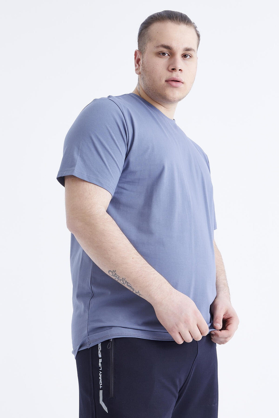 TMY Petrol Basic Short Sleeve Round Neck Plus Size Men's T-Shirt - 88072 - Rugby