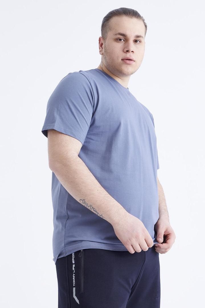 TMY Petrol Basic Short Sleeve Round Neck Plus Size Men's T-Shirt - 88072 - Rugby