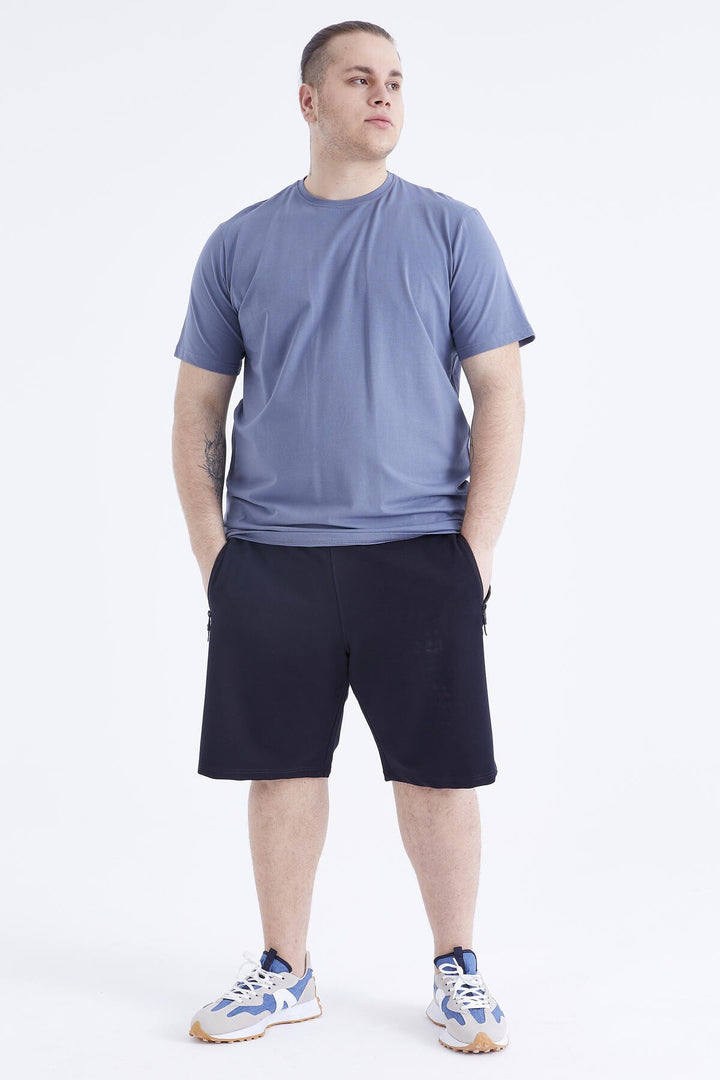 TMY Petrol Basic Short Sleeve Round Neck Plus Size Men's T-Shirt - 88072 - Rugby