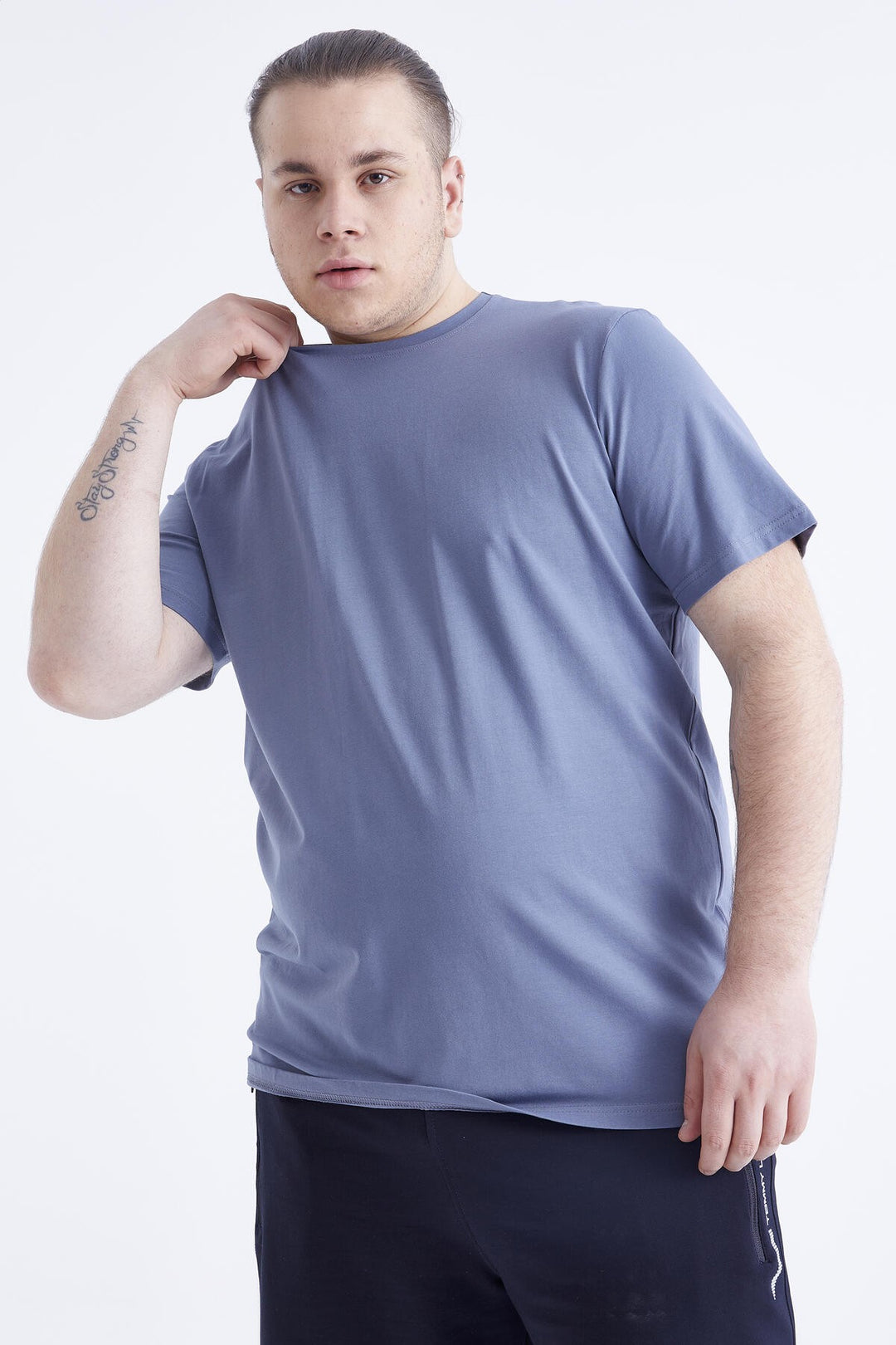 TMY Petrol Basic Short Sleeve Round Neck Plus Size Men's T-Shirt - 88072 - Rugby