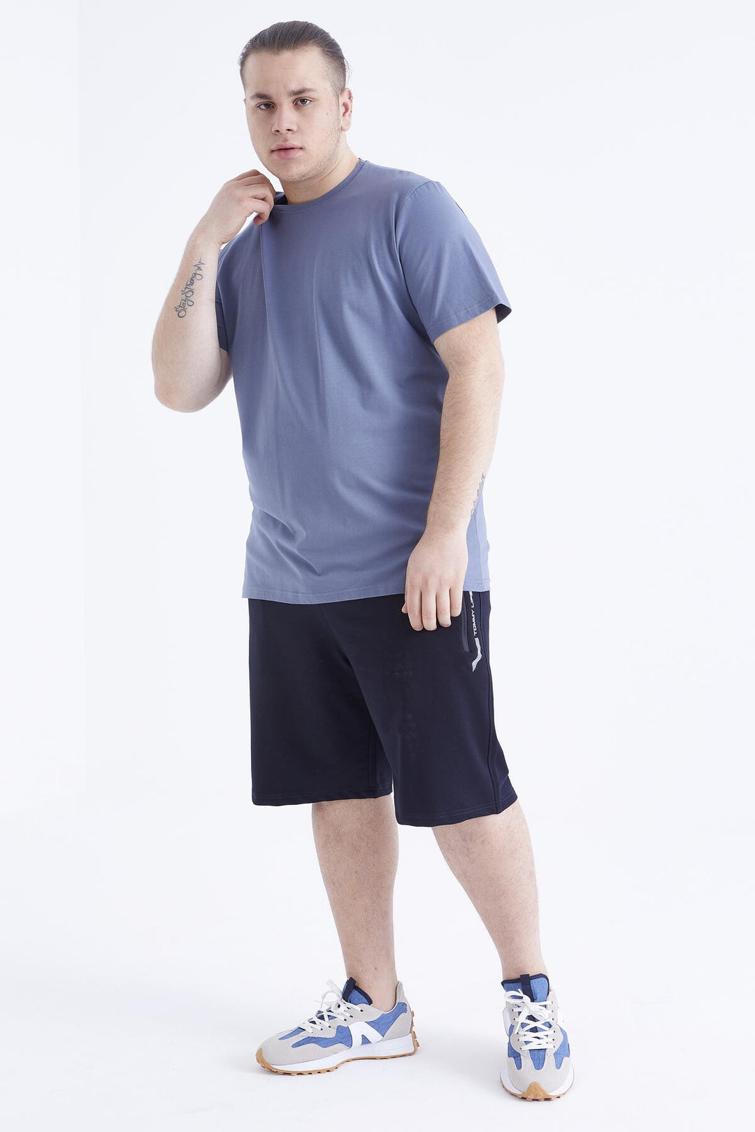 TMY Petrol Basic Short Sleeve Round Neck Plus Size Men's T-Shirt - 88072 - Rugby