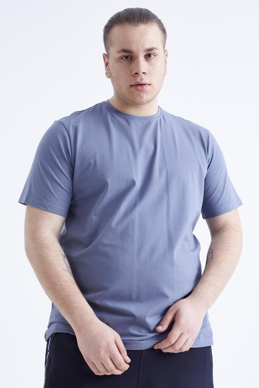 TMY Petrol Basic Short Sleeve Round Neck Plus Size Men's T-Shirt - 88072 - Rugby