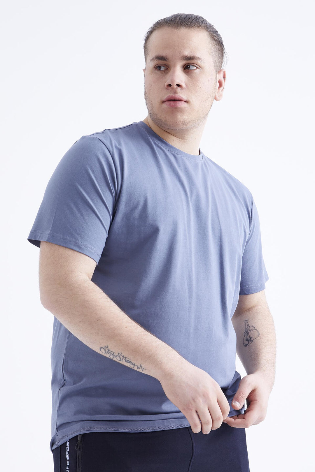 TMY Petrol Basic Short Sleeve Round Neck Plus Size Men's T-Shirt - 88072 - Rugby
