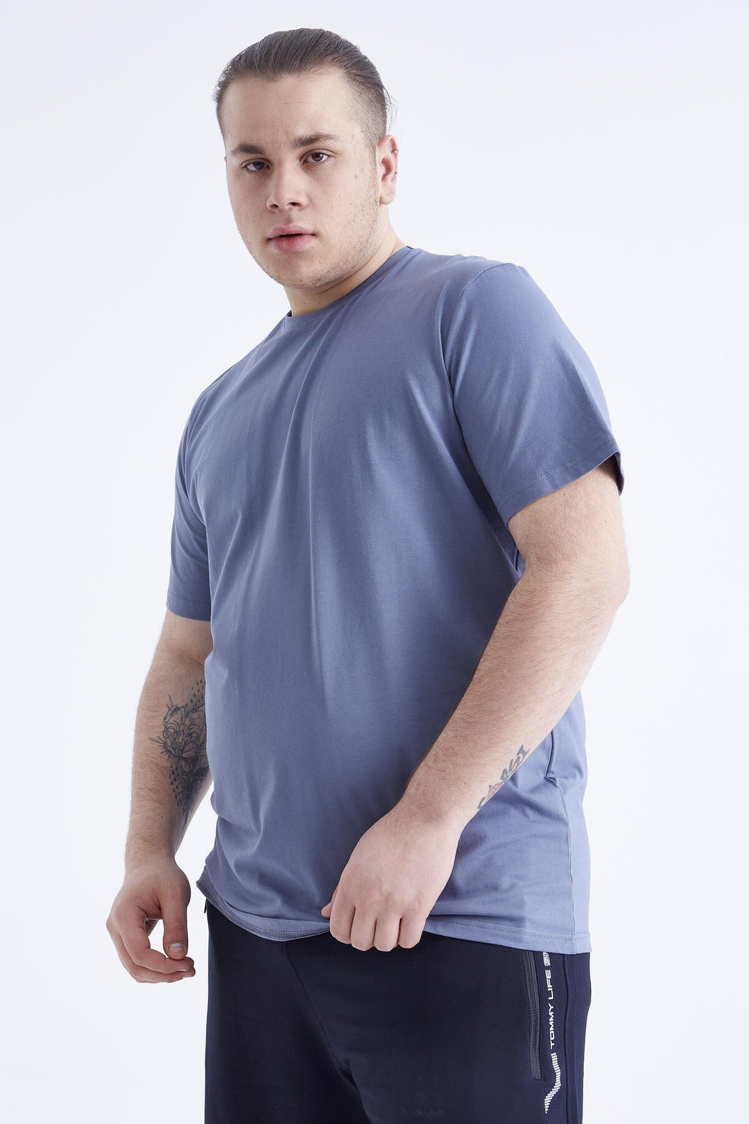 TMY Petrol Basic Short Sleeve Round Neck Plus Size Men's T-Shirt - 88072 - Rugby