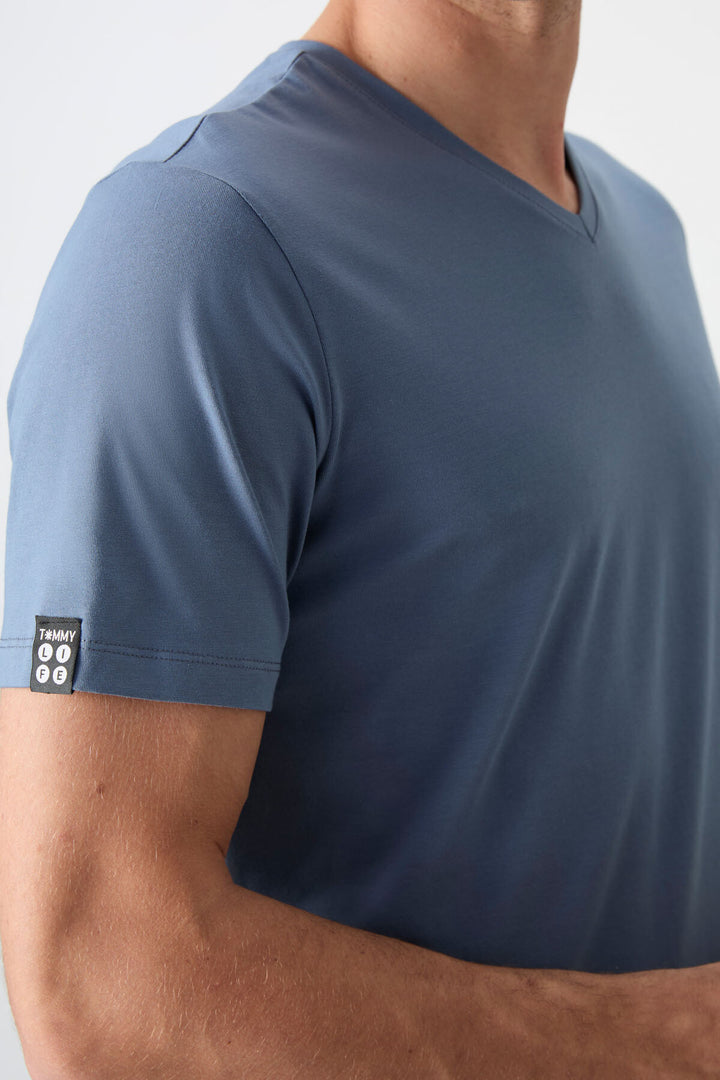 TMY Petrol Basic Short Sleeve Standard Fit V-Neck Men's T-Shirt - 87912 - Wetzlar