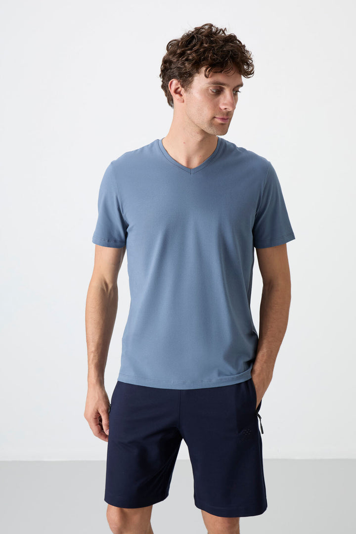 TMY Petrol Basic Short Sleeve Standard Fit V-Neck Men's T-Shirt - 87912 - Wetzlar