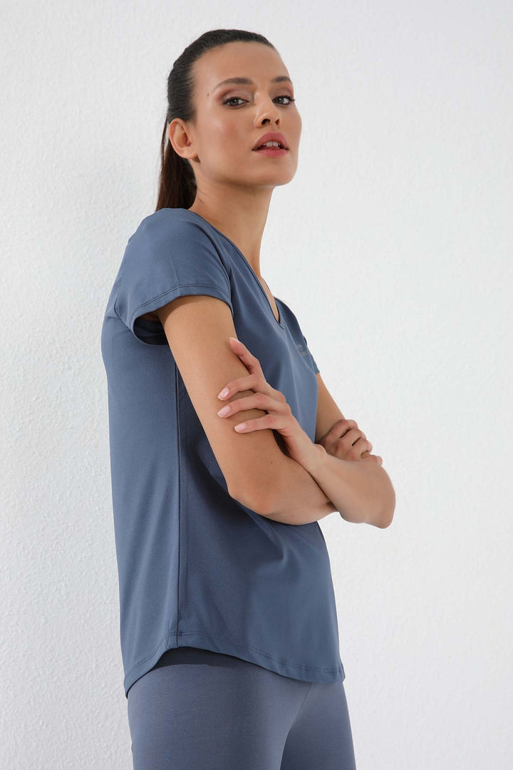 TMY Petrol Basic Short Sleeve Standard Fit V-Neck Women's T-Shirt - 97145 - Burlington