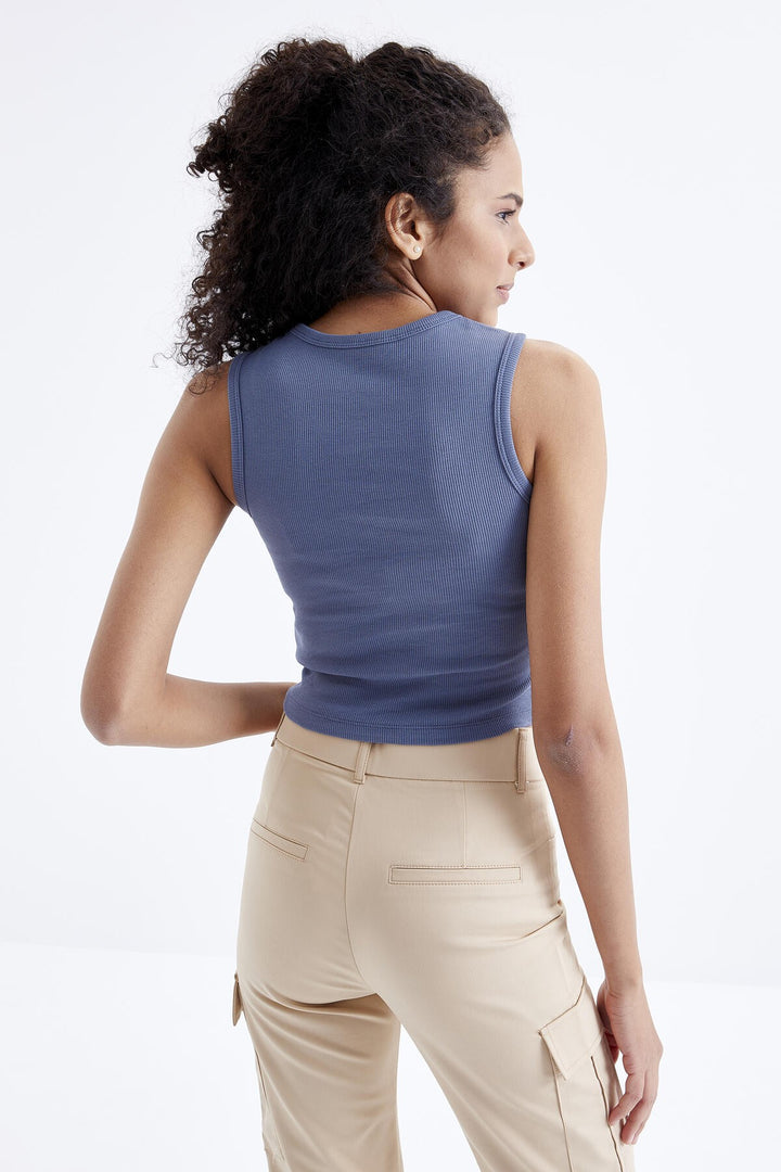 TMY Petrol Basic Sleeveless O Neck Women Crop Top Tank Top - 97204 - Hobart