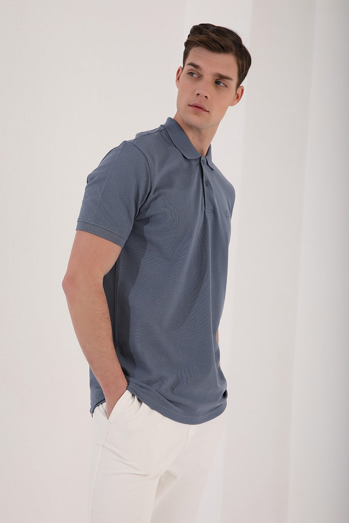 TMY Petrol Basic Logo Standard Mold Men's Polo Neck T-Shirt - 87748 - West Fargo