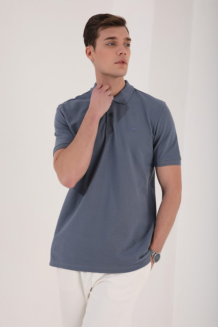 TMY Petrol Basic Logo Standard Mold Men's Polo Neck T-Shirt - 87748 - West Fargo