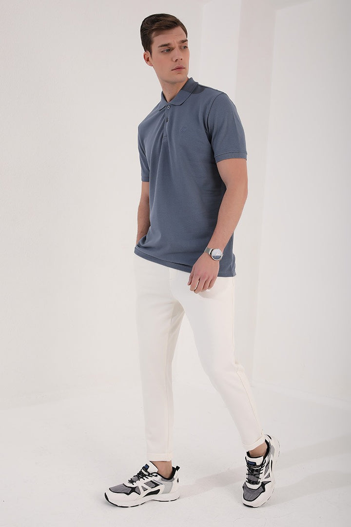 TMY Petrol Basic Logo Standard Mold Men's Polo Neck T-Shirt - 87748 - West Fargo